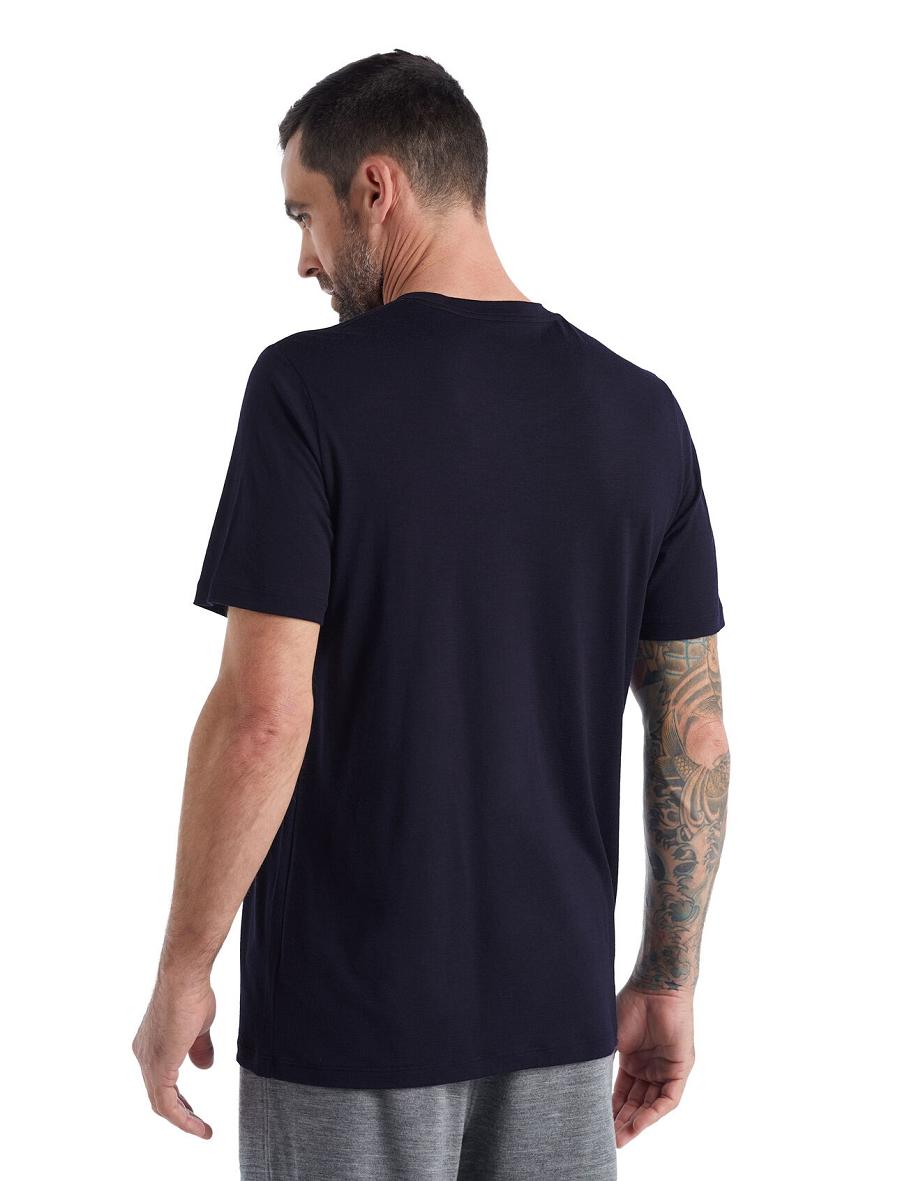 Men's Icebreaker Merino Tech Lite II Short Sleeve Tee T Shirts Midnight Navy | CA 1781EBCX